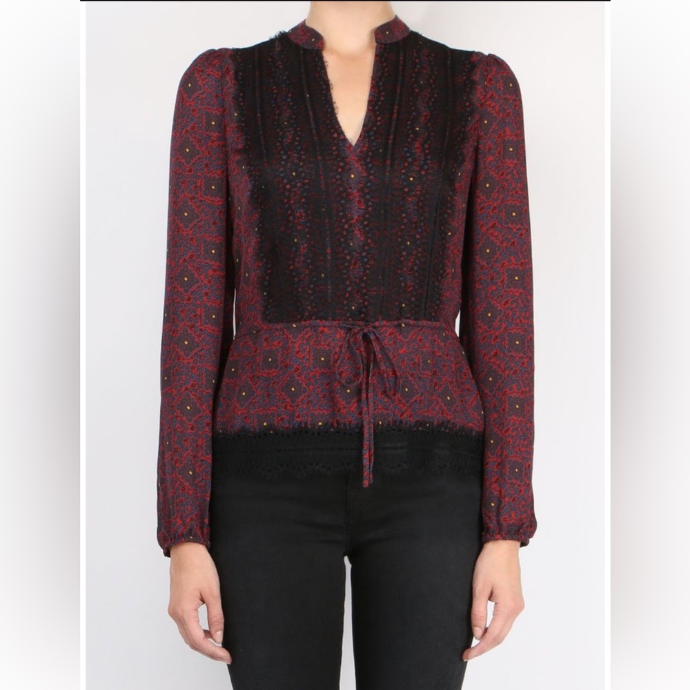 Veronica Beard Lindberg Lace Trim 100% Silk Blouse